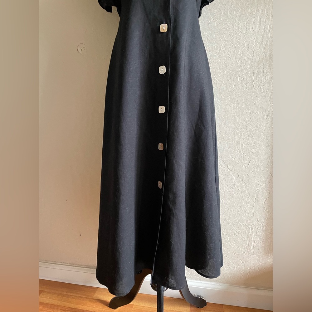Linen cocktail Black Dress with Ruffle Sleeves - Picture 14 of 17